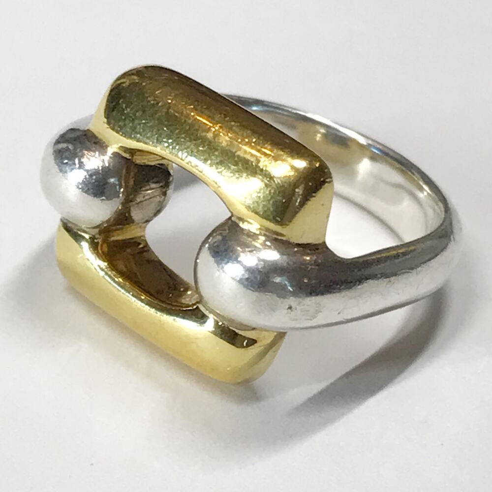 VTG Tane Mexico Two Tone Gold Plate Sterling Silver Modernist Puffy Chunky Ring